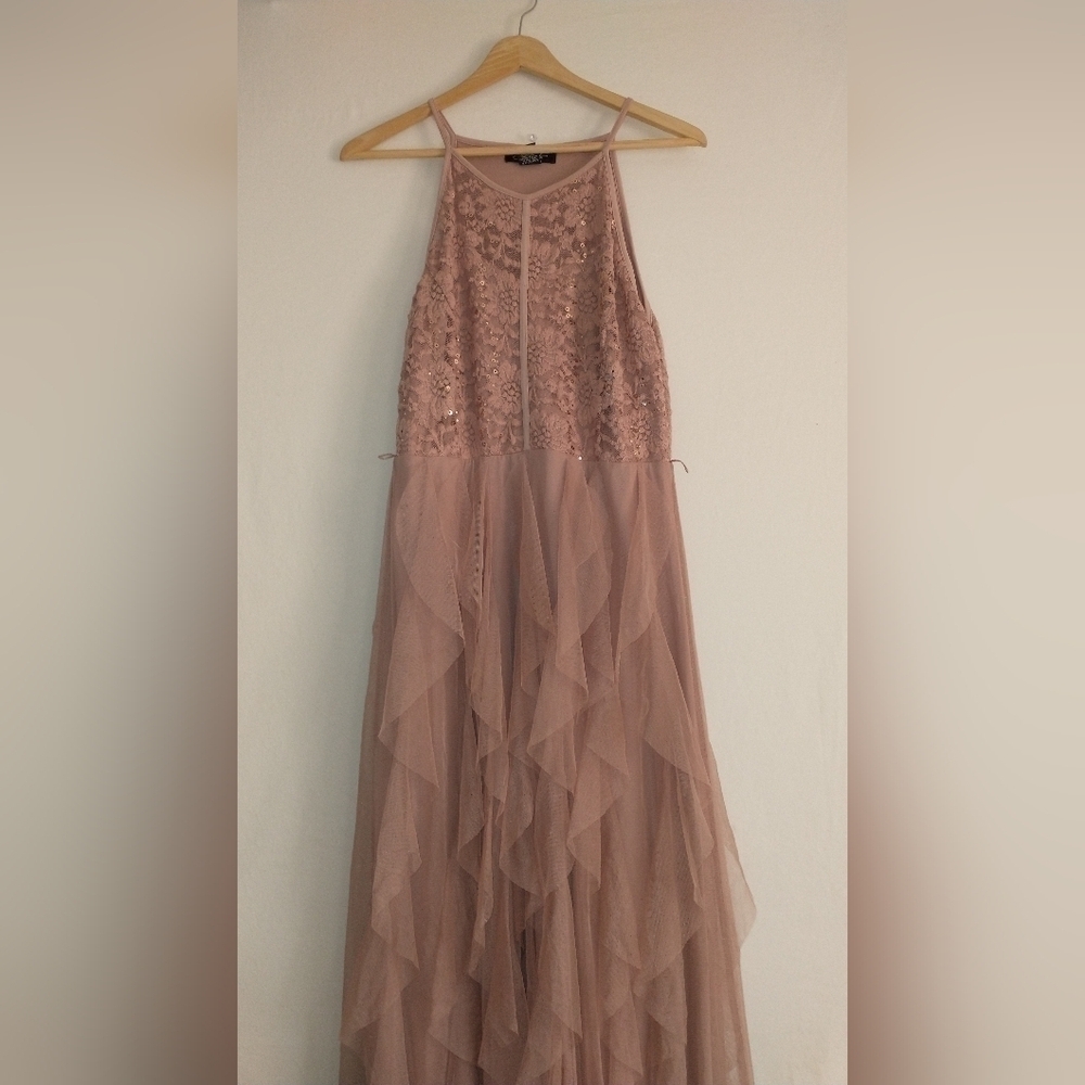 Sleeveless Blush Maxi Dress with Lace Bodice - Picture 5 of 6